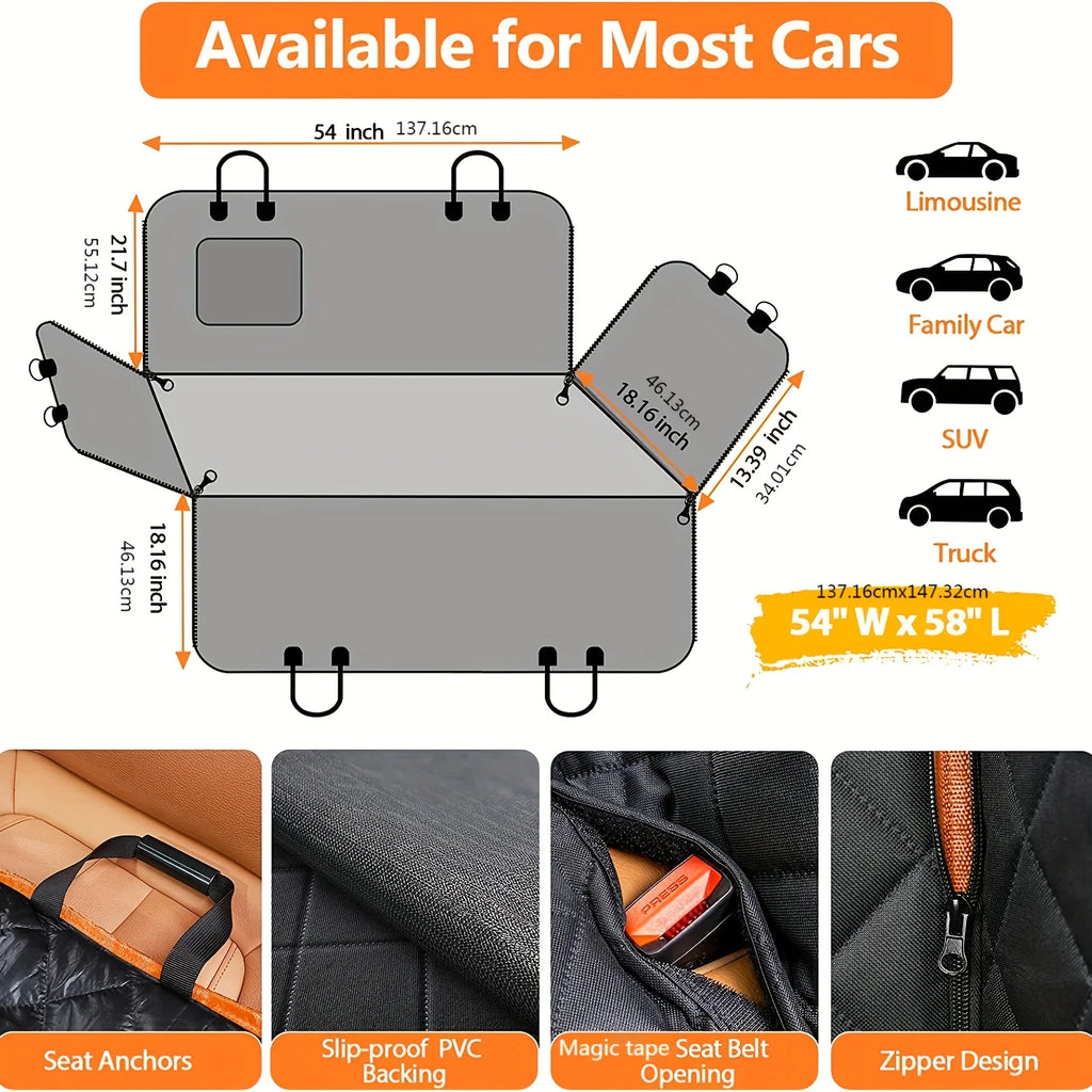 Dog Seat Cover for Back Seat – Waterproof Hammock Car Seat Protector for Dogs