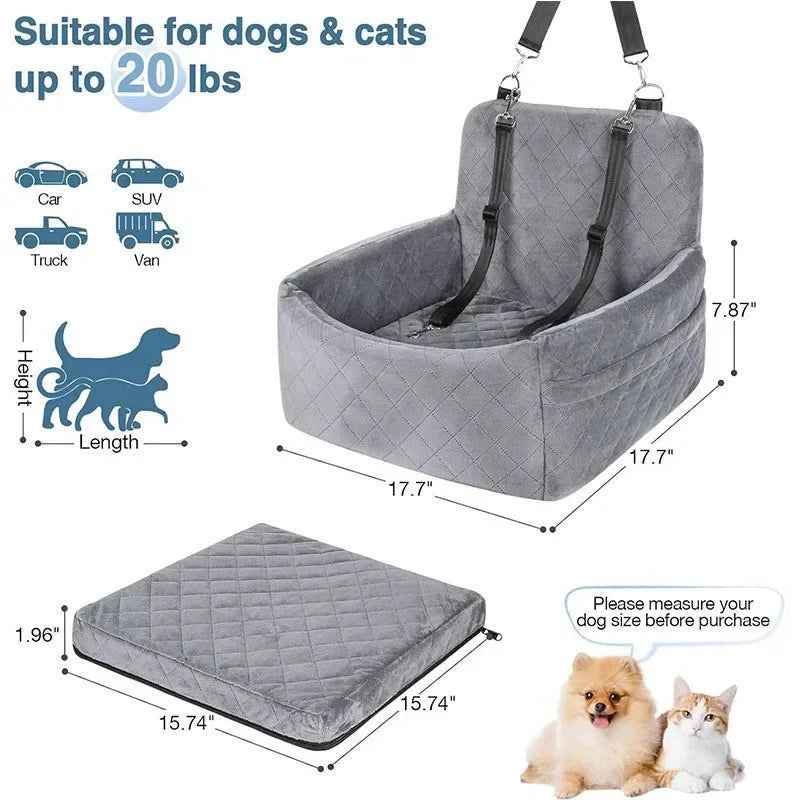 Dog Car Seat – Plush Safety Booster Seat for Dogs & Cats | Washable, Non-Slip