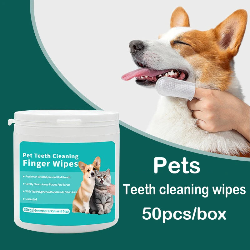 Disposable Finger Toothbrush for Dogs & Cats - Pet Teeth Cleaning Wipes (50 Pack)